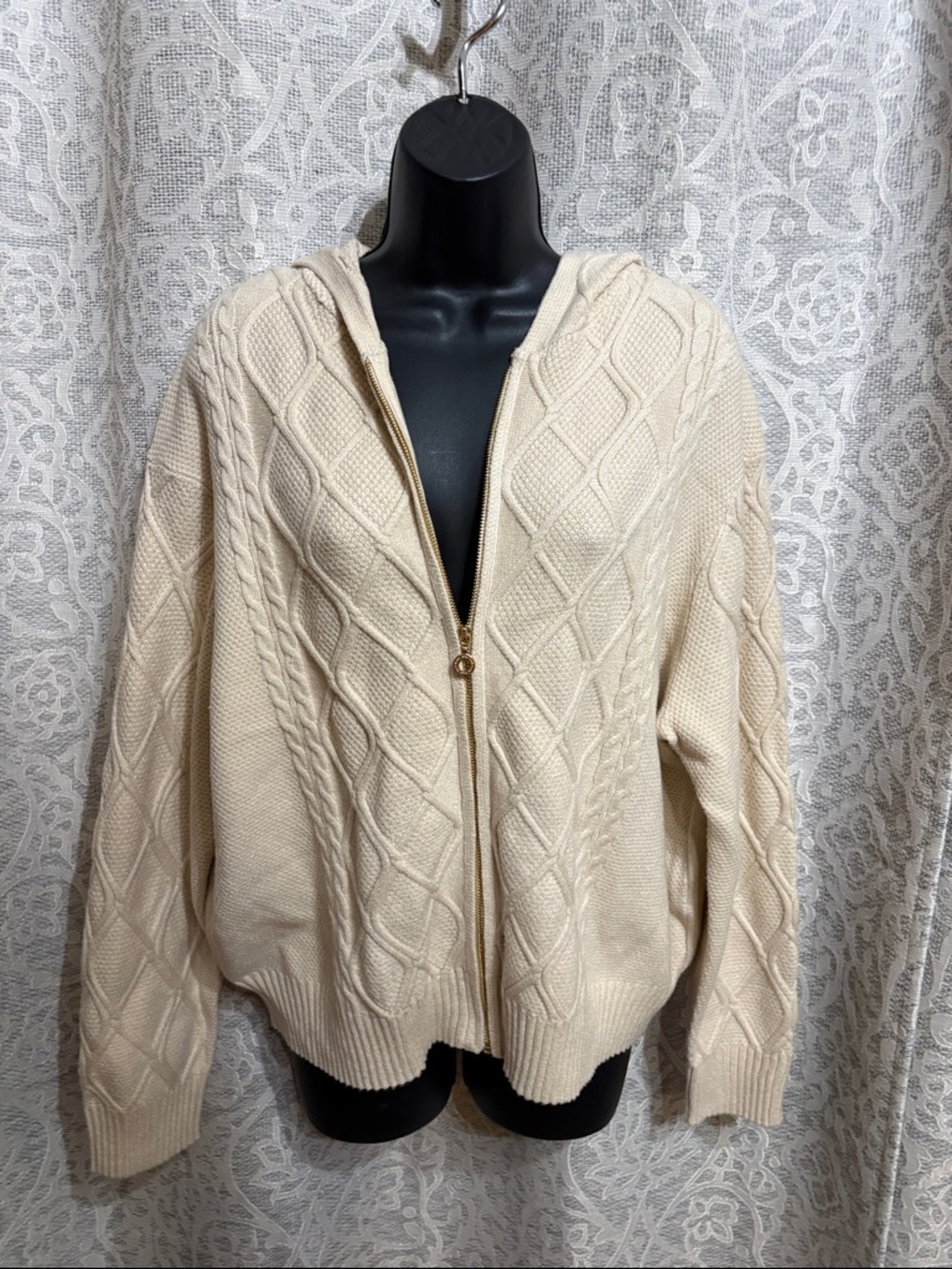 Marc New York Andrew Marc 1X Cream Cable Knit Zip Hoodie Sweater - NWT